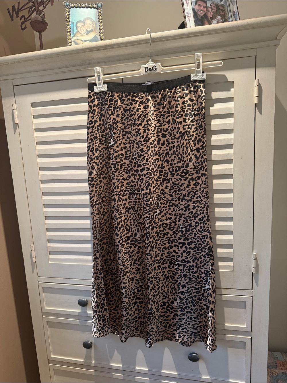 French Connection Leopard Print Satin Midi Skirt - Beige and Black